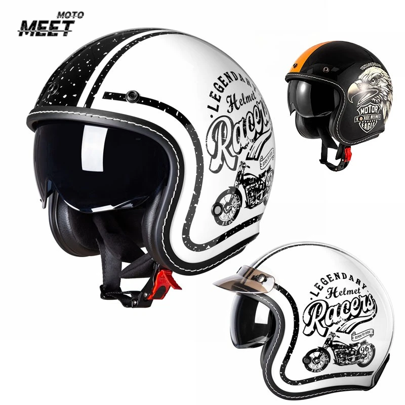 Open Face Motorcycle Helmet Vintage Moto Helmet Unique Retro Motorbike 3/4 Half Helmet Removable Lining Cascos Para Motos