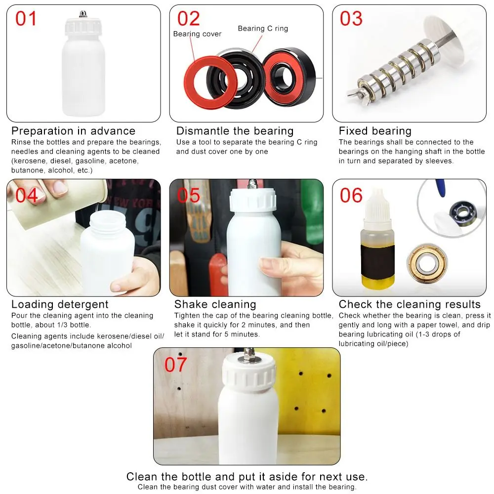하이 퀄리티 내구성 스케이트보드 액세서리, 608 베어링 청소 병, 스케이트 신발 베어링 청소 상자
