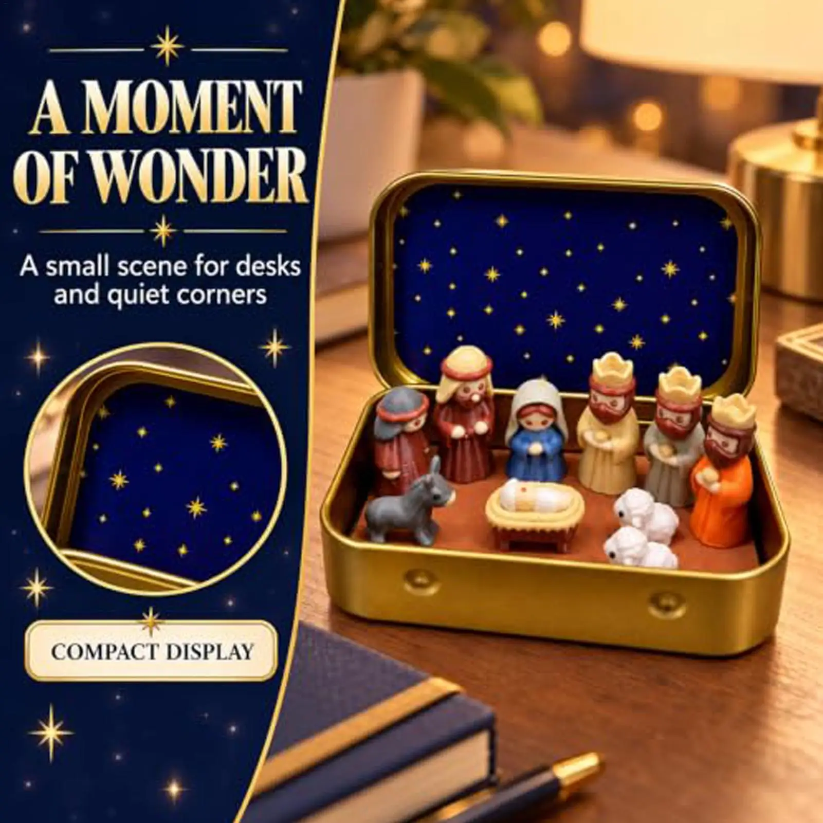 Mini Nativity Scene In Tin Box Christmas Home Desktop Decoration Religious Keepsake Stocking Stuffer For Homeowners Renters