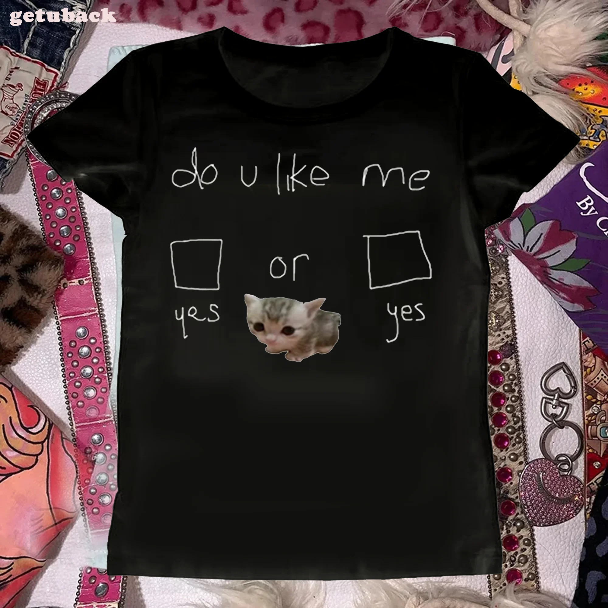 Do You Like Me? Yes or Yes Printed T-shirt WOMEN Vintage Y2k Letter Punk 90s Sexy Tee Retro Cool Girl Gothic Fashion Clothes