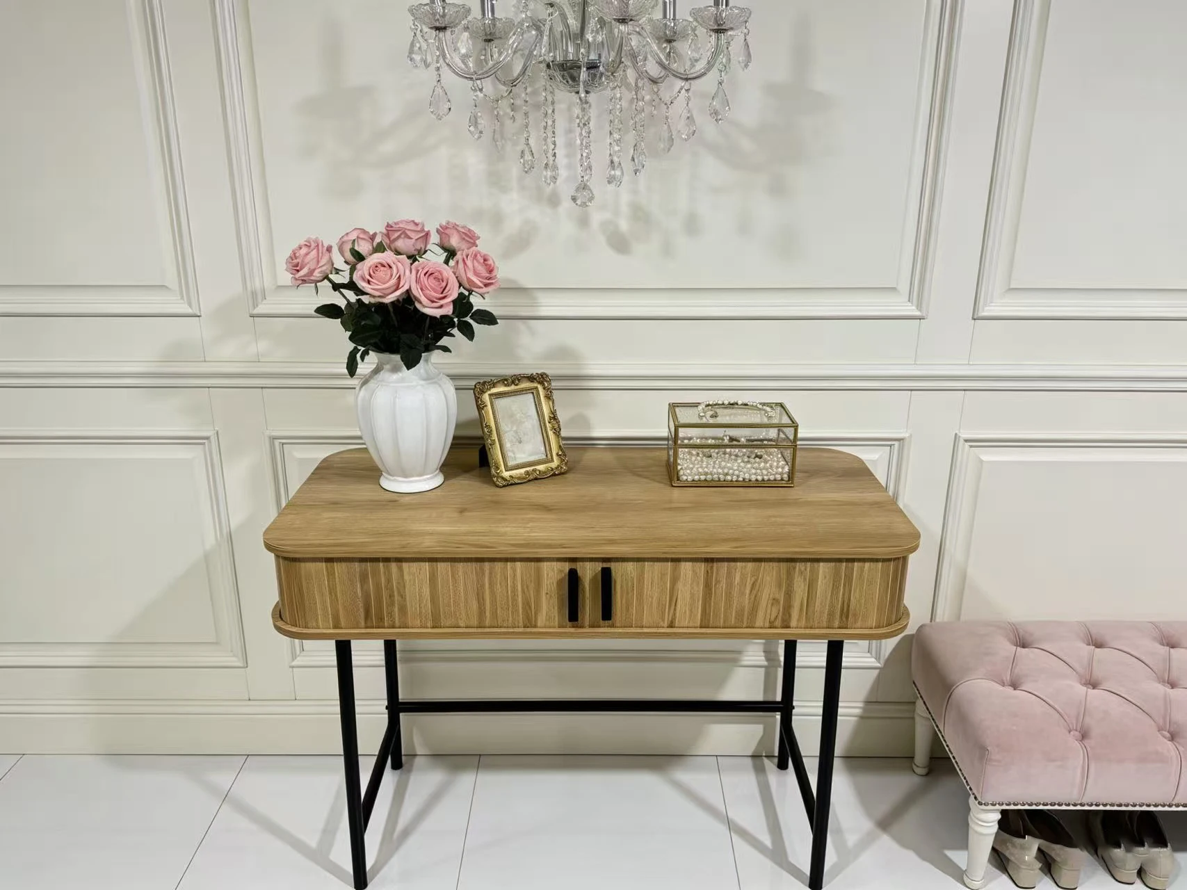 

！@Combohome Custom Modern Wooden Console Table with Fluted Drawer and Storage Wooden Top for Bedroom Apartment & Living Room