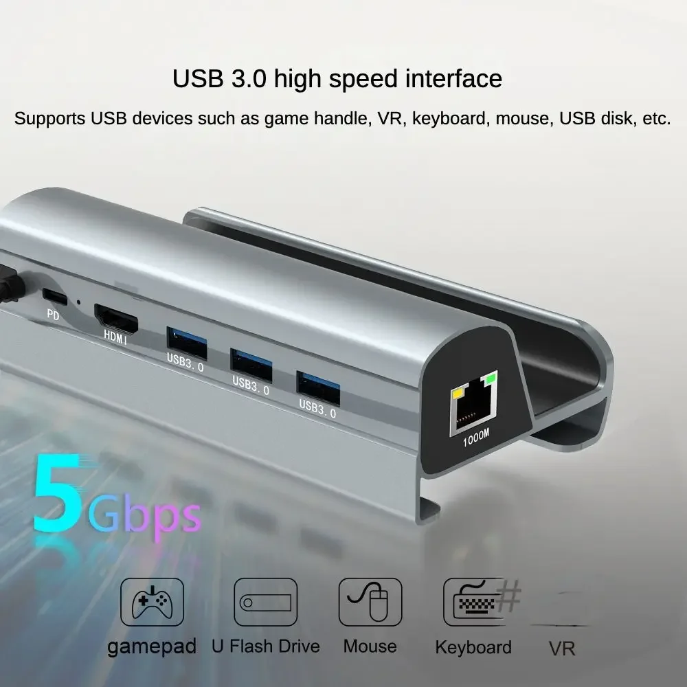 4K 60Hz Handheld Console Stand Base Gigabit Ethernet USB 3.0 Game Docking Station 6 in 1 for Asus ROG Ally/Steam Deck