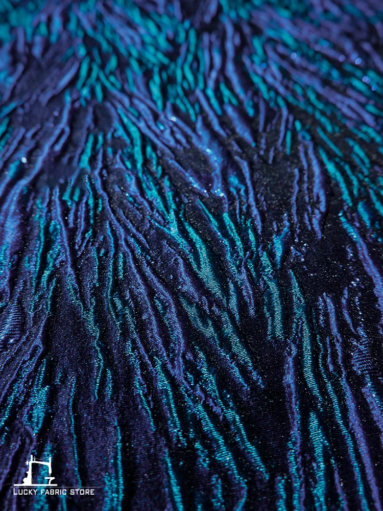 Blue ocean current stripe three-dimensional relief texture jacquard fabric made of handmade clothing jacket bag designer fa