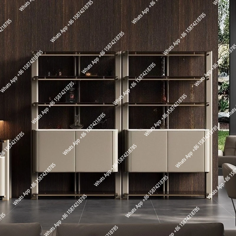 

Minimalist light luxury wine cabinet high-end leather veneer display cabinet high-end living room villa large flat floor