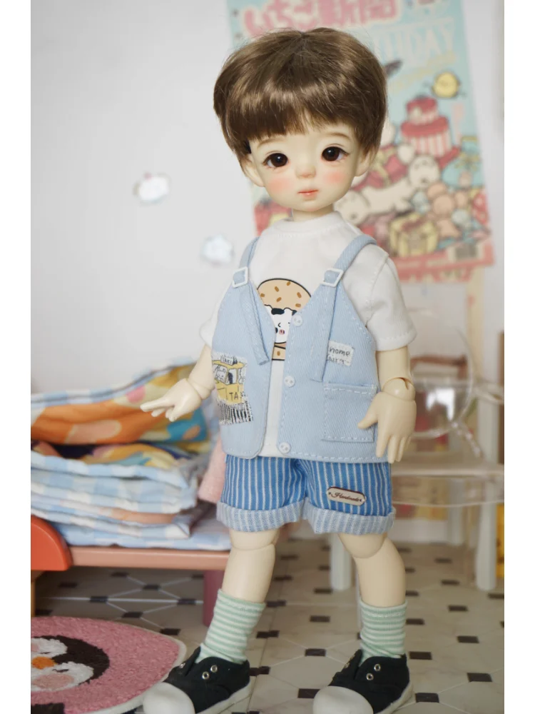 BJD 人形服ブルーピンク T シャツベストショーツ靴下セット 1/6 小型 1/6 人形アクセサリードレスアップギフト DIY 服 (人形なし)