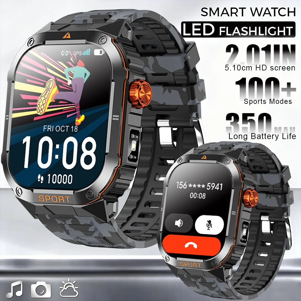 

Фонарик Спорт на открытом воздухе умные часы Мужской монитор сердечного ритма и кислорода в крови Компас AI Голосовой помощник Bluetooth-вызов 350 мАч