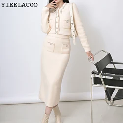 Mingyuan Xiaoxiang wind pearl diamond bow knitwear coat + long skirt set women's spring/autumn new 2 sets