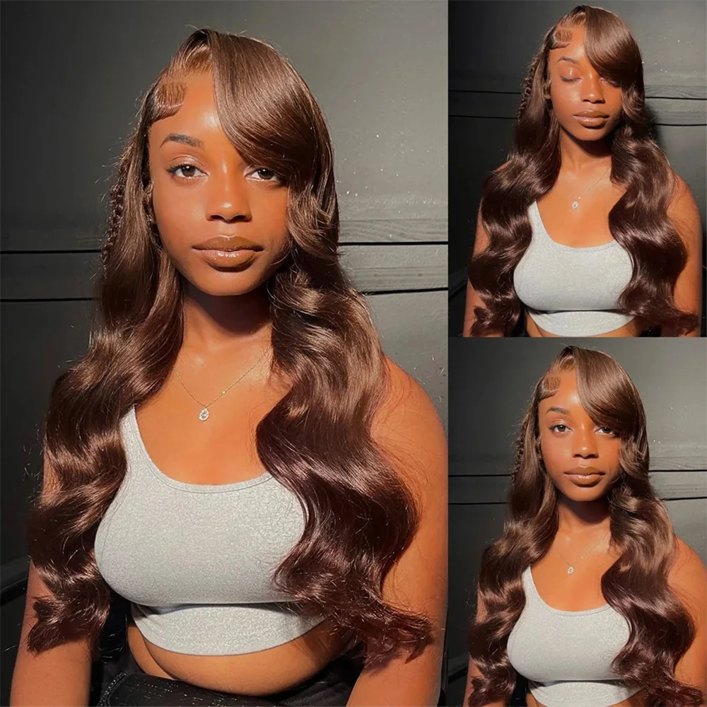 #4 Chocolate Brown Body Wave 13x4 Lace Front Wig 28 46 Inches 200% Density Brazilian Pre Plucked Human Hair 13x6 HD Transparent Lace Frontal Wigs For Women