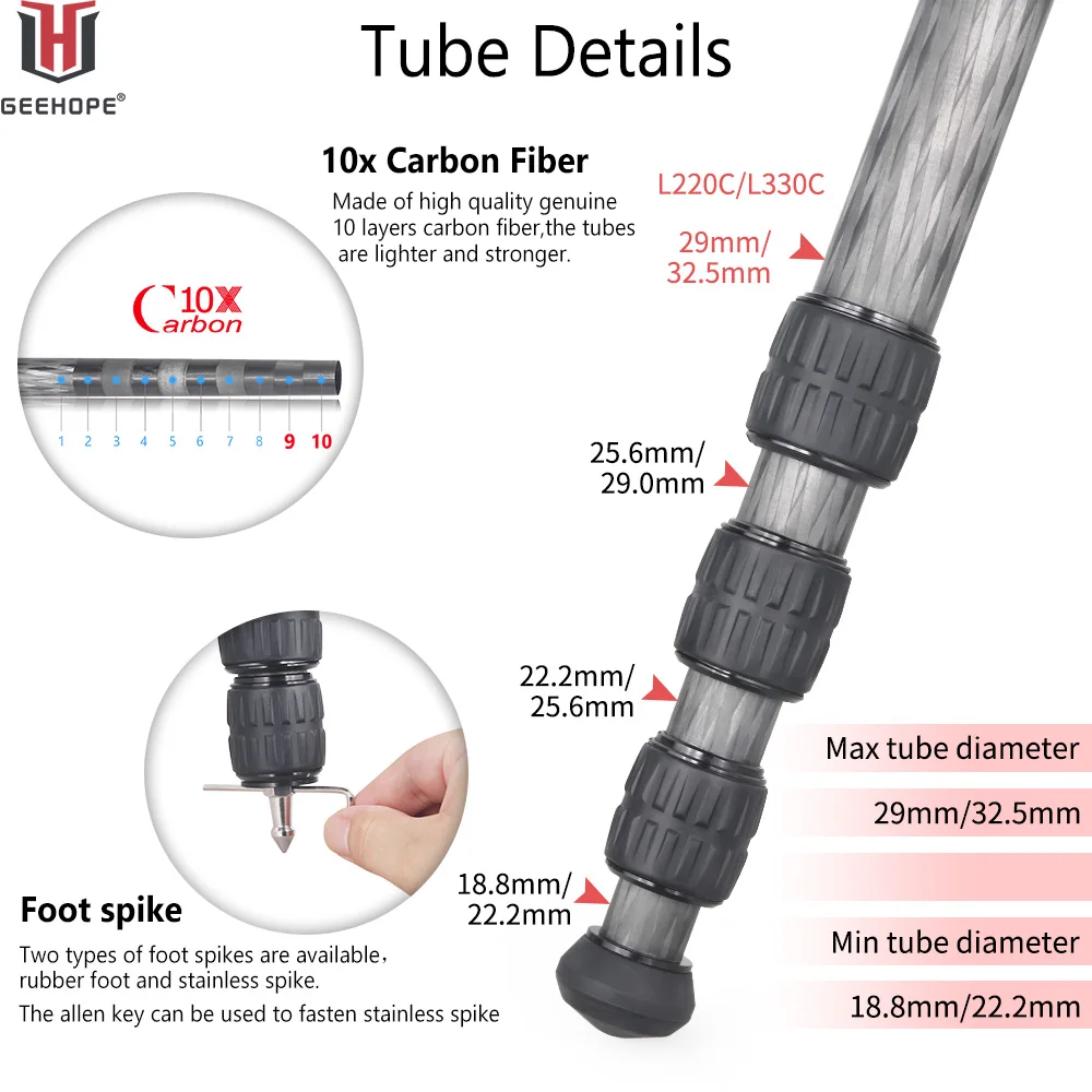 Imagem -03 - Geehope-tripé de Câmera Profissional Compacta de Fibra de Carbono Câmera para Vídeo Dslr Filmadora Adicionar Coluna Central Carga 25kg L220c L330c