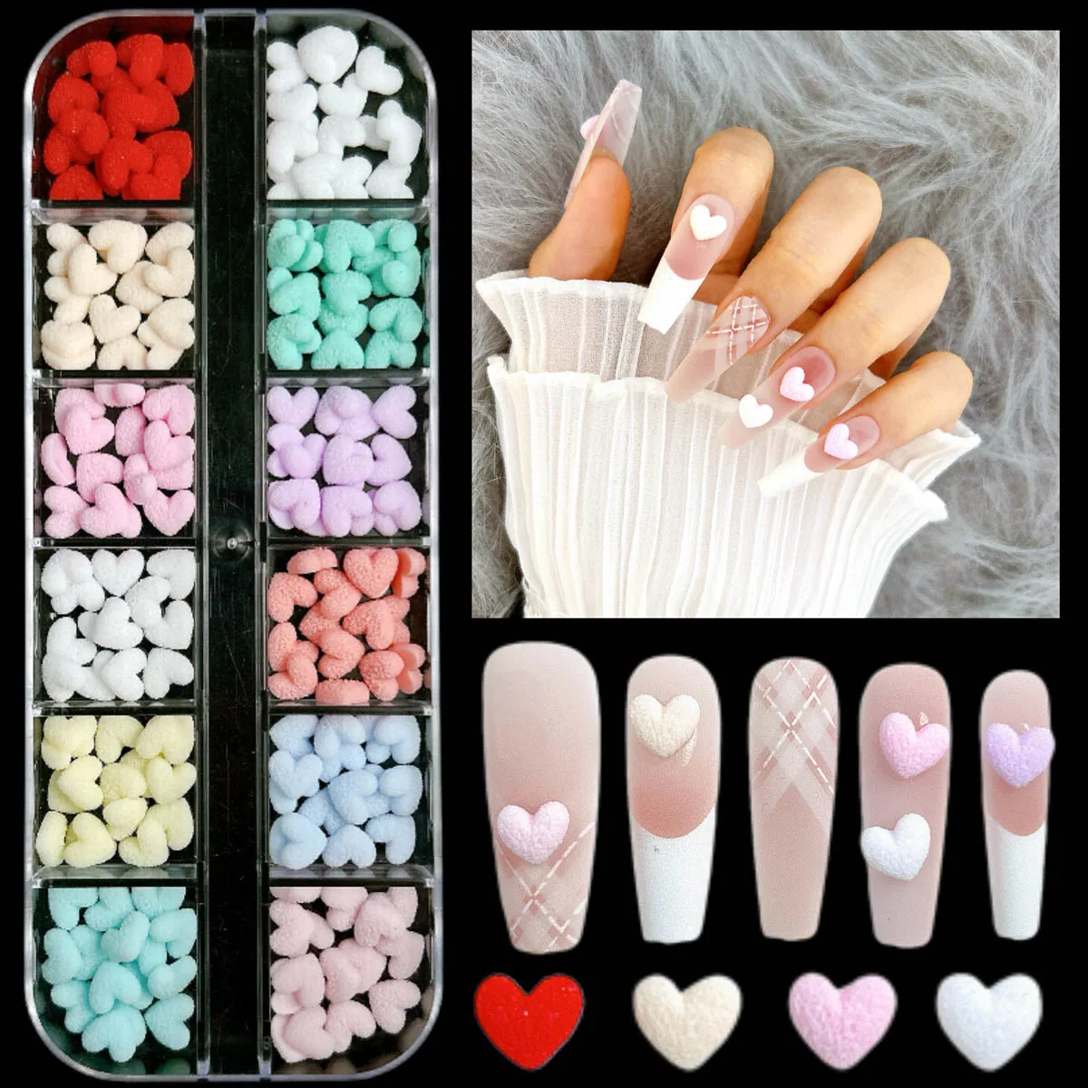 1박스 귀여운 미니멀리스트 레진 복숭아 하트 네일 참 다양한 색상 발광 무광 하트 네일 아트 장식 DIY 헤어핀 네일