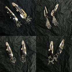 Korean Fashion Metal Punk Key Flower Leaves Hair Clips for Women Girls Hair Accessories Harajuku Skull Head Spider Hair Pins New