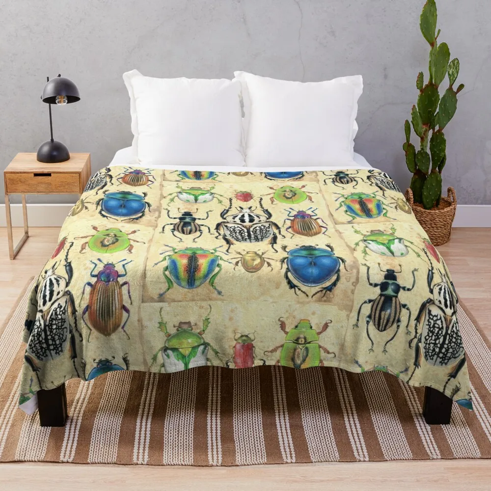 

Vintage style beetle illustration Throw Blanket Fluffy Soft Blankets Dorm Room Essentials