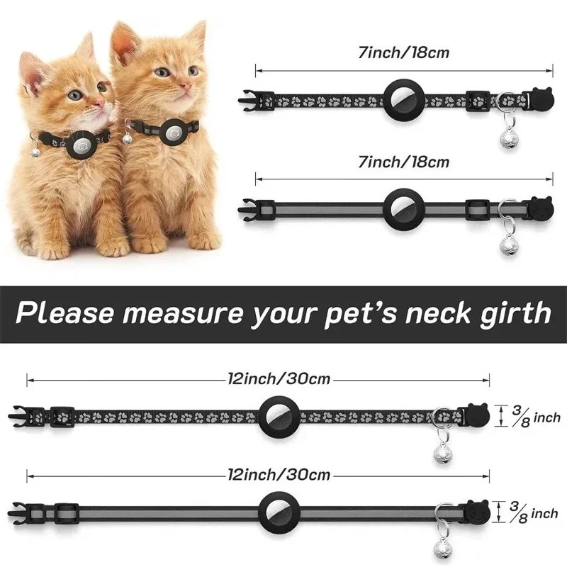 Cat Collar Compatible with Apple Airtag with Bell Adjustable Safety Buckle Reflective GPS Collar for Kittens Puppies 7-12In