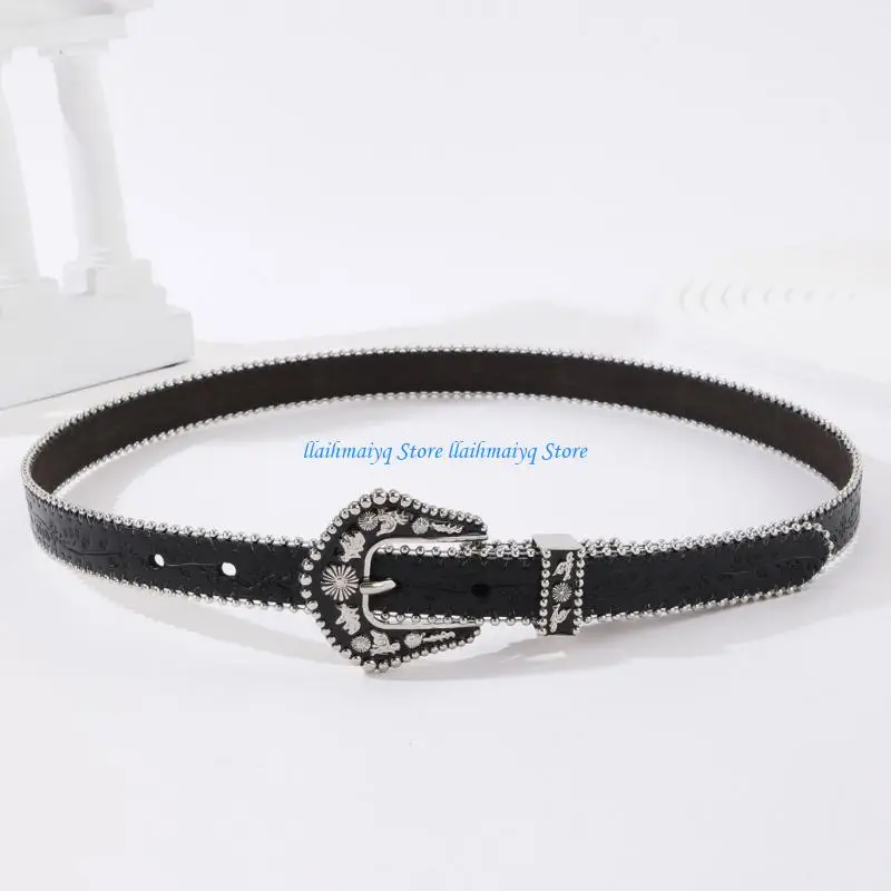 573B حزام جلدي نسائي موضة الصيف حزام رفيع فستان جينز مزخرف حزام خصر #4