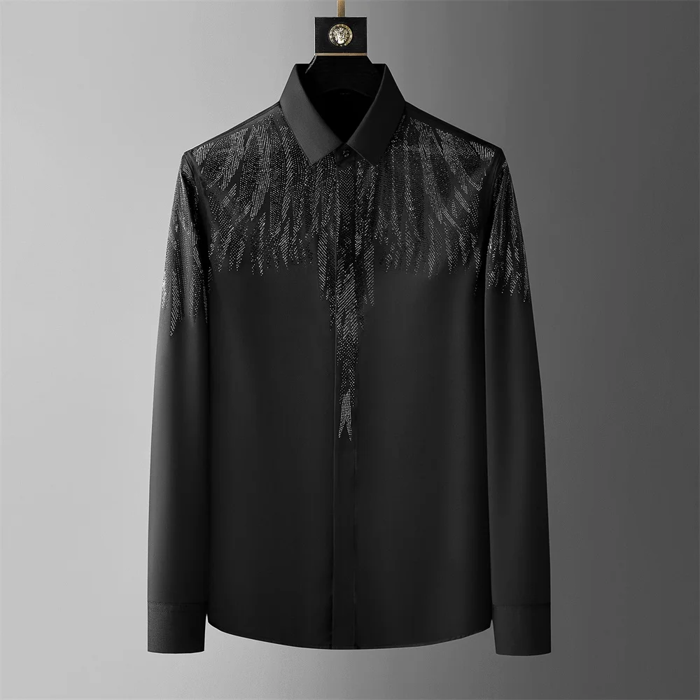 Luxury Wing Rhinestone Men's Shirt 2025 Spring Long Sleeve Casual Shirts Banquet Party Stage Shirt Vintage Streetwear Blouse 5XL