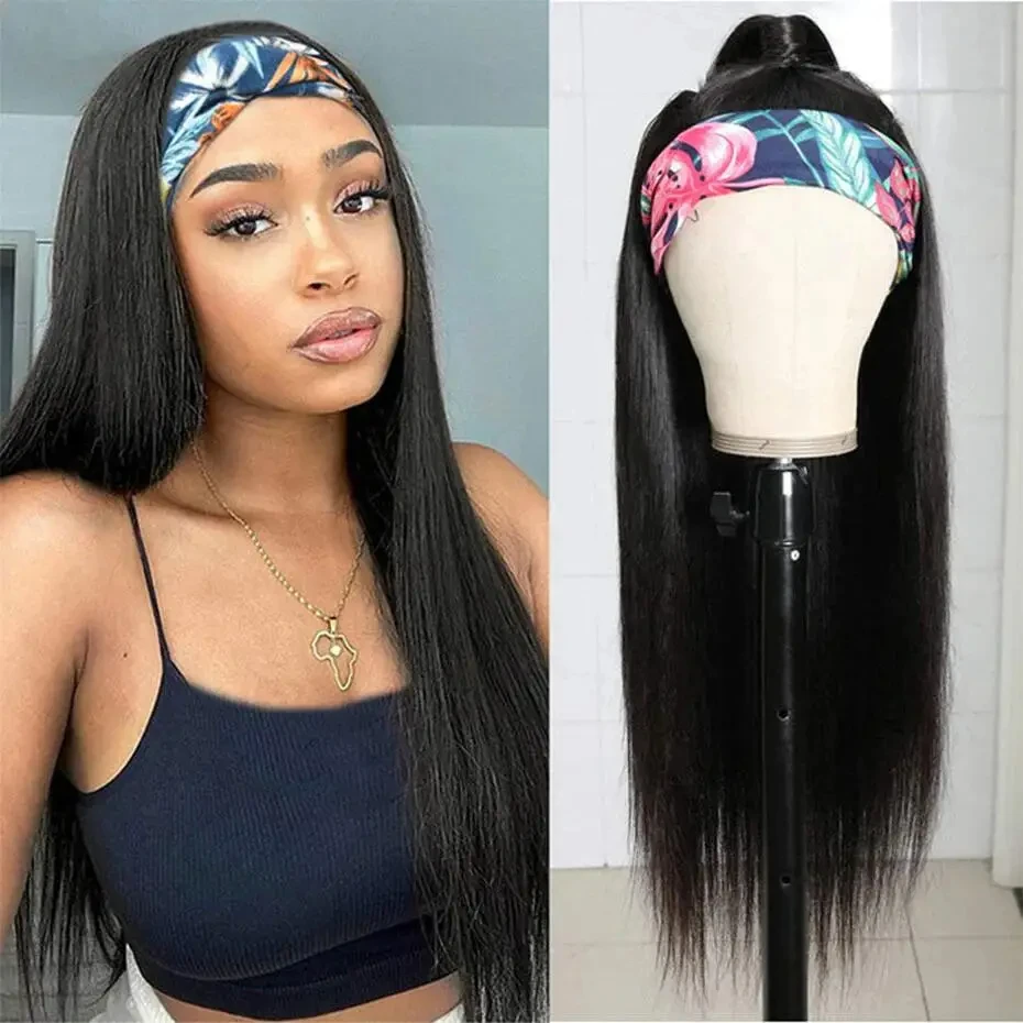 

Straight Headband Wig Human Hair Wig Full Machine Made Brazilian Human Hair Wigs For Black Women 180% Density