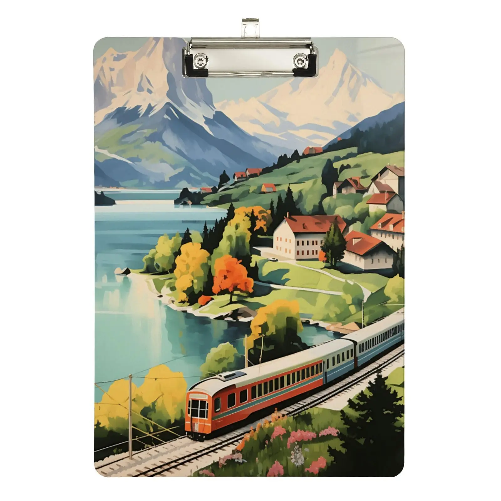 

Vintage Train Acrylic Clipboard Document Holder with Low Profile Clip for Teach Nurses Laboratory Medical School Art Sketch Pad