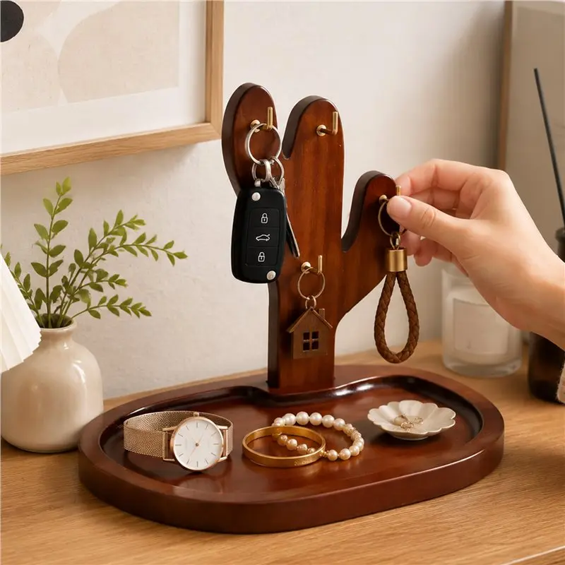 24-Hour Delivery Retro Style Table, Solid Wood Storage Rack, Decorative Glasses And Watch Display Rack, Key Hanging Rack For Ent