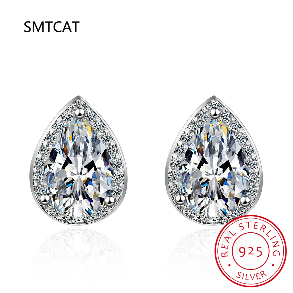 1/2/4 karatowe kolczyki sztyfty Moissanite w kształcie kropli wody z certyfikatami diamentowe kolczyki w kształcie gruszki dla kobiet kolczyki ze srebra próby 925
