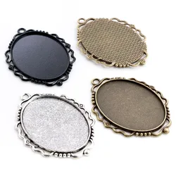 New Fashion 5pcs 30x40mm Inner Size Bronze/Black/Antique Silver Plated Pierced Style Cabochon Base Setting Charms Pendant