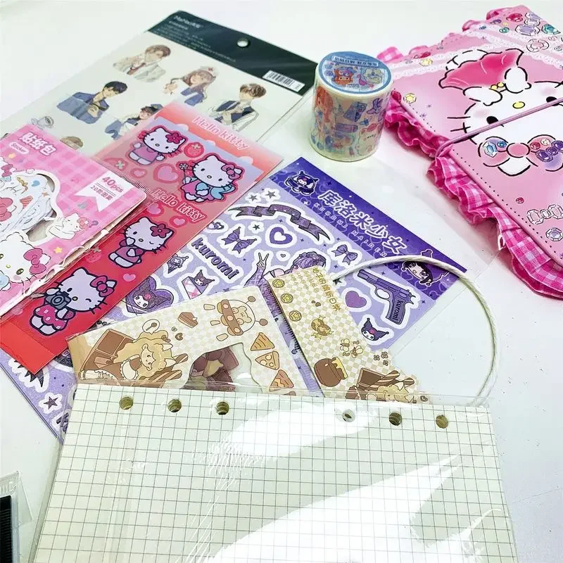 Sanrio Loose Leaf Kawaii Hello Kitty Hand Ledger Set Student High Appearance Cartoon Diary With Hand Ledger Decoration