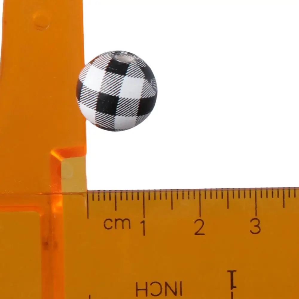 40pcs 40Pcs Buffalo Plaid Wood Beads 16mm Black White Checked Checked Beads Wood Beads Round Shape Round Beads