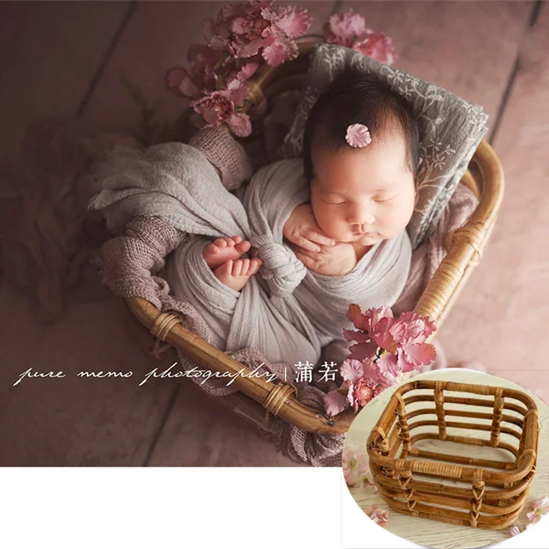 

2024 Newborn Photography Props Girl Handmade Retro Woven Basket Fotografie Accessorie Studio Baby Photo Shoot Bed Backdrop Chair