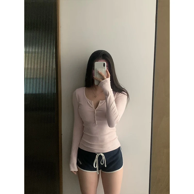 MosesQueen Queen Moses Pure Color Long Sleeve Half Collar Slim Fit T-Shirt Casual Inner Wear Base Shirt Top for Women
