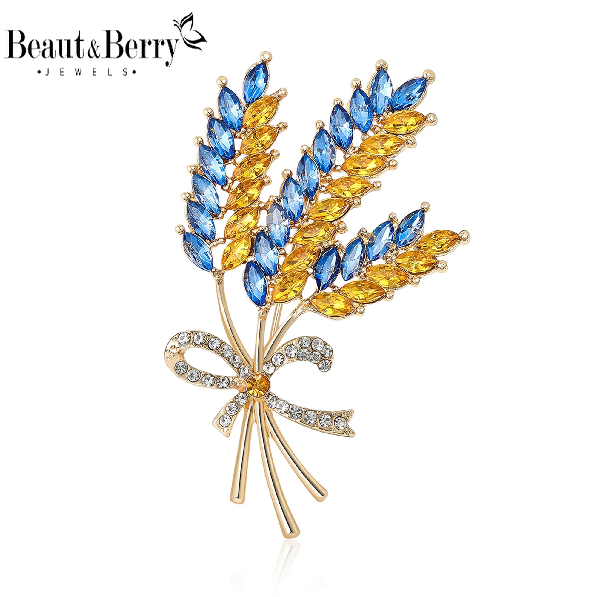 Beaut&Berry Meimei Rhinestone Ear of Wheat Brooches for Women Plant Pins Friends Party New Gifts Banquet Jewellery Accessories