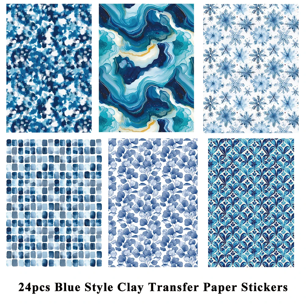 

24pcs Blue Series Snowflake Leaves Soft Ceramic Earrings Water Soluble Disposable Sticker for Diy Jewelry Making Decal