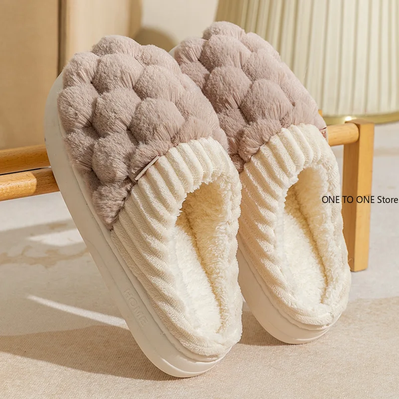 الجملة نعال من القطن للنساء ربيع الخريف الشتاء داخلي المضادة للانزلاق المنزل الدافئ المنزل الشتاء الفراء أفخم زوجين شبشب رجالي #6