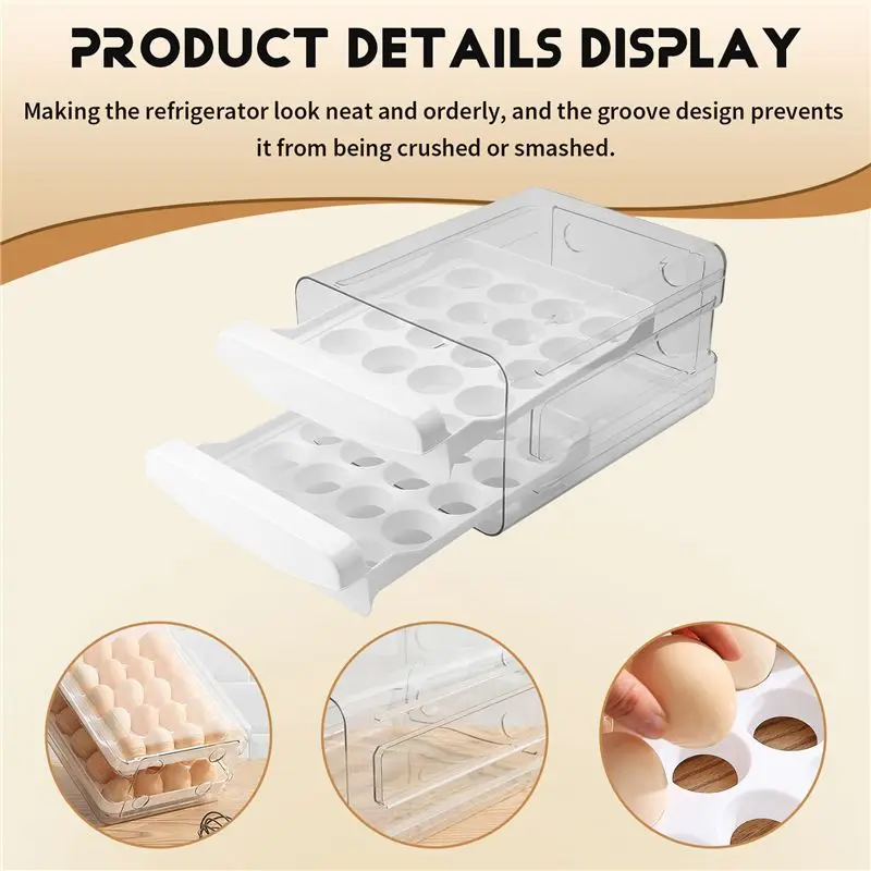 ABNL Egg Container For Refrigerator, 40 Grid/2 Layer Egg Holder For Refrigerator, Egg Drawer For Refrigerator, Egg Fresh Box