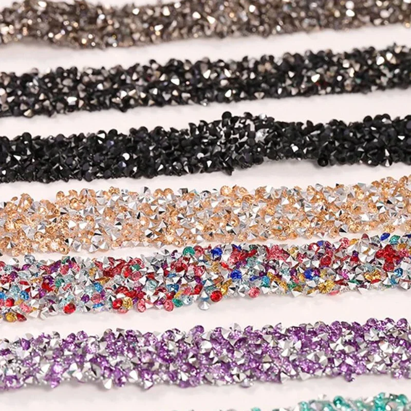 

10m Rhinestone Beaded Trim Glitter Strip Chain Resin Rhinestone Hotfix Ribbon for DIY Garment Shoes Dress Handmade Decorations