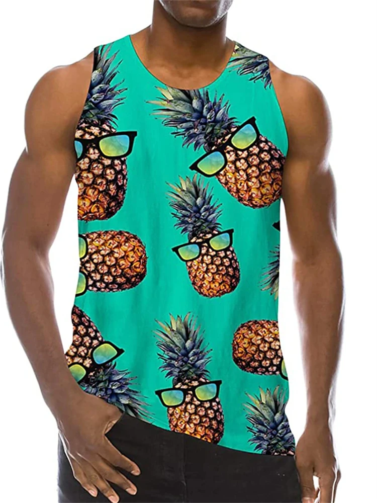 2026 New Summer Fashion Men's Sleeveless T-Shirt Classic Hawaiian Pineapple Print Men's Tank Top Extreme Sports Surfing Tank Top