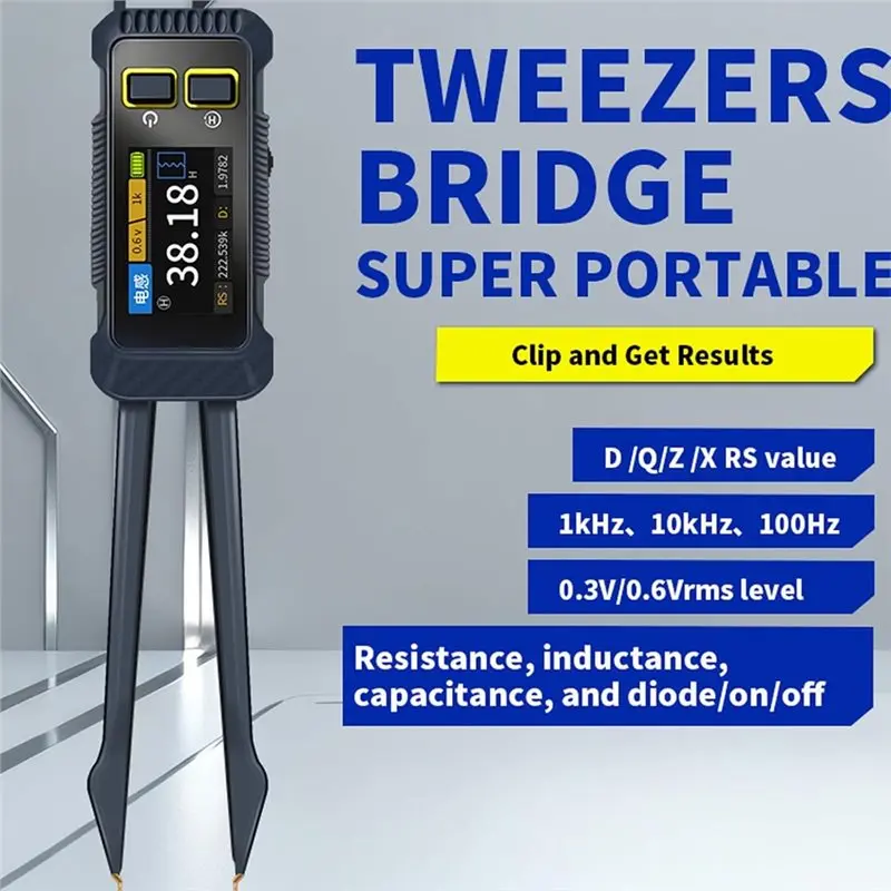 B62B Smart for LCR Bridge Tweezers Tester 100Hz/1kHz/10kHz, SMD ESR Tester for Capacitance Resistance Inductance Diode