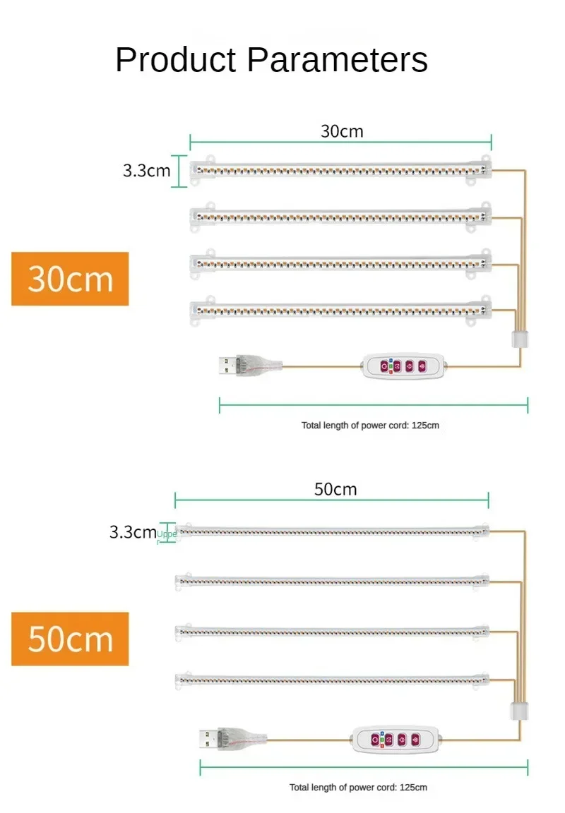 LED Growing Light Strips para plantas, espectro completo, policromático, temporizador Phyto Lamp, hidropônico, regulável Bar, mais novo, 4pcs