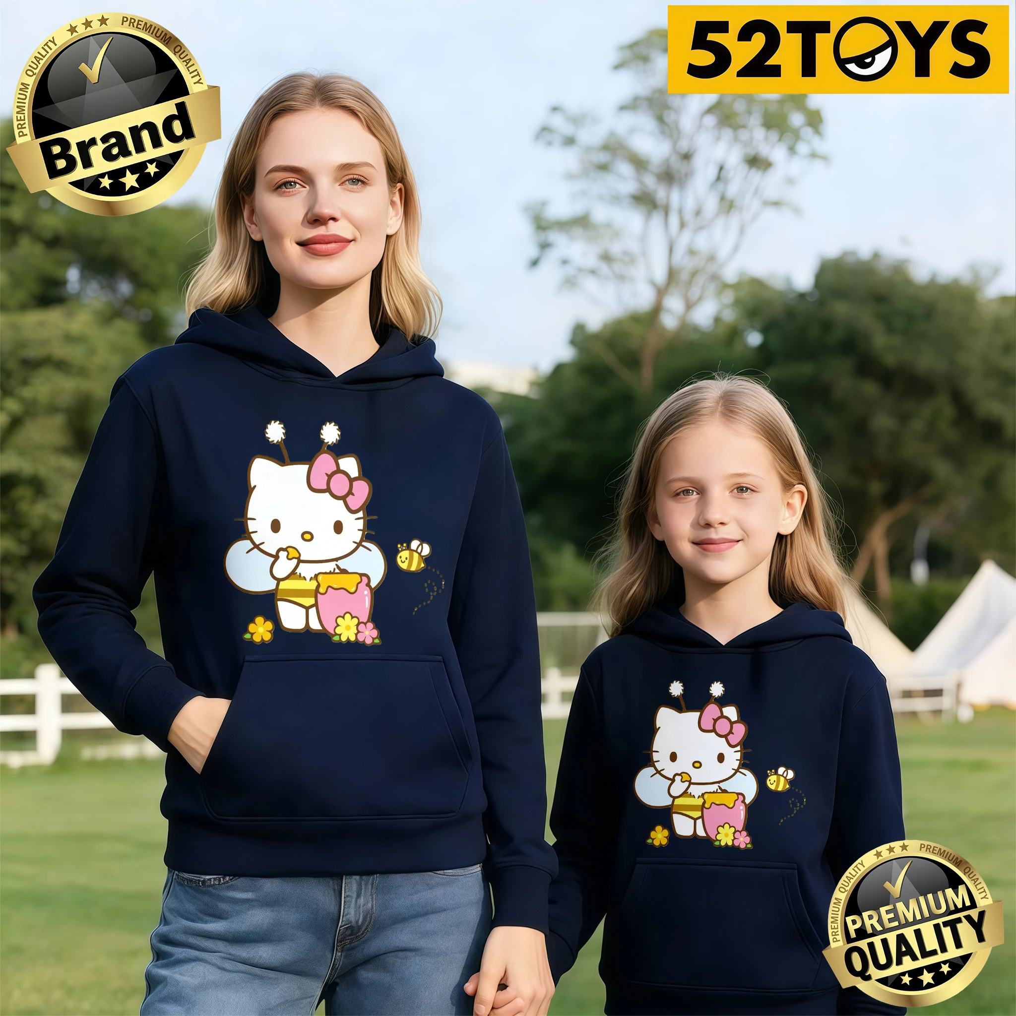 

Модные худи для родителей и детей с принтом Hello Kitty Bee, 100% хлопок, коллекция Осень-Зима 2026, высокое качество, свободный крой, повседневный стиль