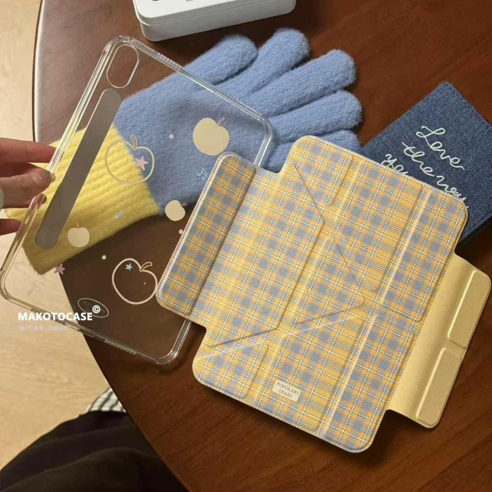 

Ins Cute Yellow Plaid Tablet Case For iPad Pro 11 12.9 13 M2 M4 M3 M5 Shell 8.3 9.7 10.2 5/6/7/8/9/10/11th Air 2 3 4 5 6 7 Cover