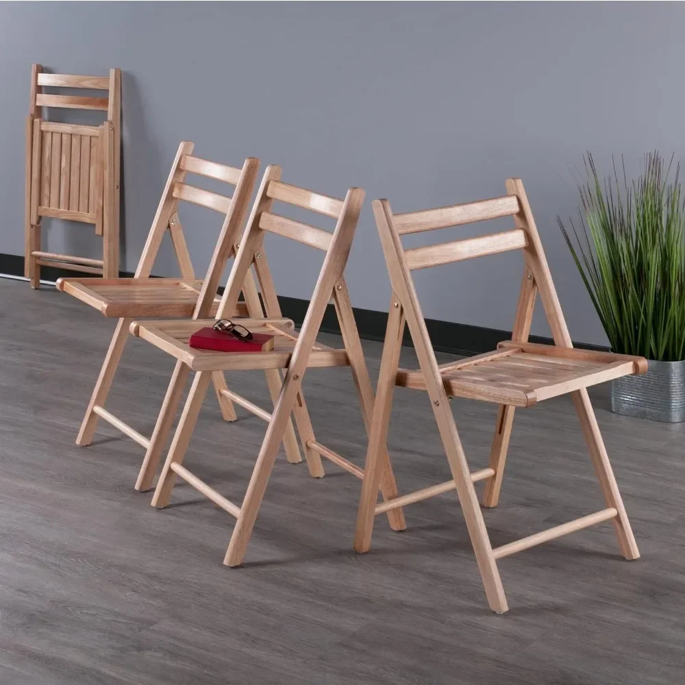 4-PC Folding Chair Set - Parent, Natural Finish, set of 4, Crafted from Solid Wood, No Assembly Required, Seat height is 17.4