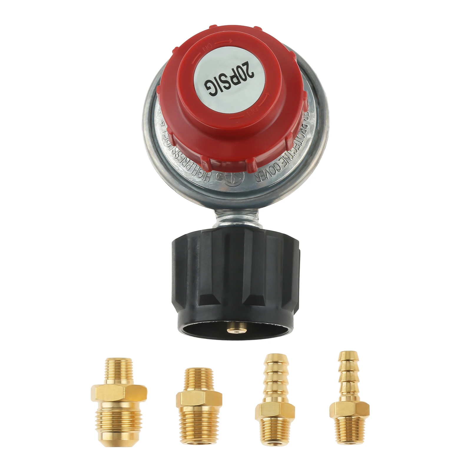 

0-20Psi QCC1 High Pressure Adjustable Propane Regulator Valve 5/16"&1/4" Hose Barb Connector 1/4" NPT & 3/8" Flare Male Fitting