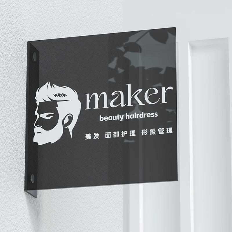 

Modern Acrylic Sign board Side Install Door Plate For Company Shop Store Hotel Salon Customize Business Logo Icon Name Slogan