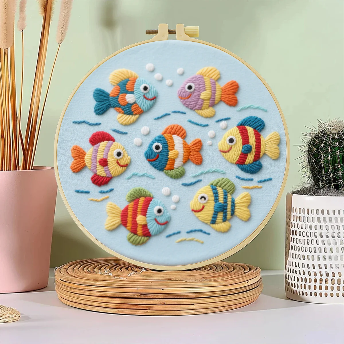 1 Stück 20X20CM/7,87 Zoll Niedlicher kleiner Fisch Stickerei Starter-Kit DIY-Set Nähkunst Handwerk Malerei Nadelkunst – Detail 1