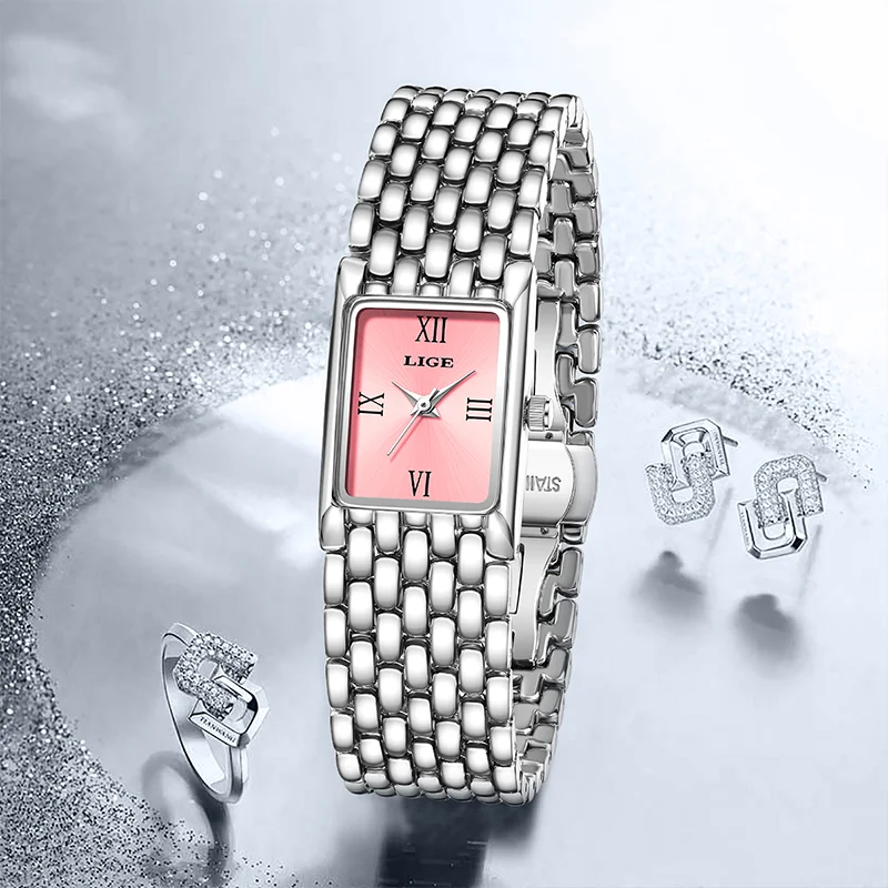 LIGE New Elegant Pink Woman Watch Fashion Luxury Casual Bracelet Quartz Watches for Women Simple Ladies Clocks Gifts for Woman image 4