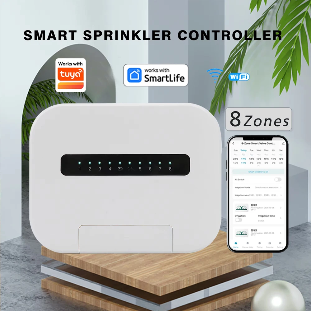 6/8 Stationen WLAN Smart Sprinkler-Controller für den Innenbereich, Bewässerungssystem mit Fernsteuerung, kompatibel mit TUYA Smartlife APP, EU-Stecker