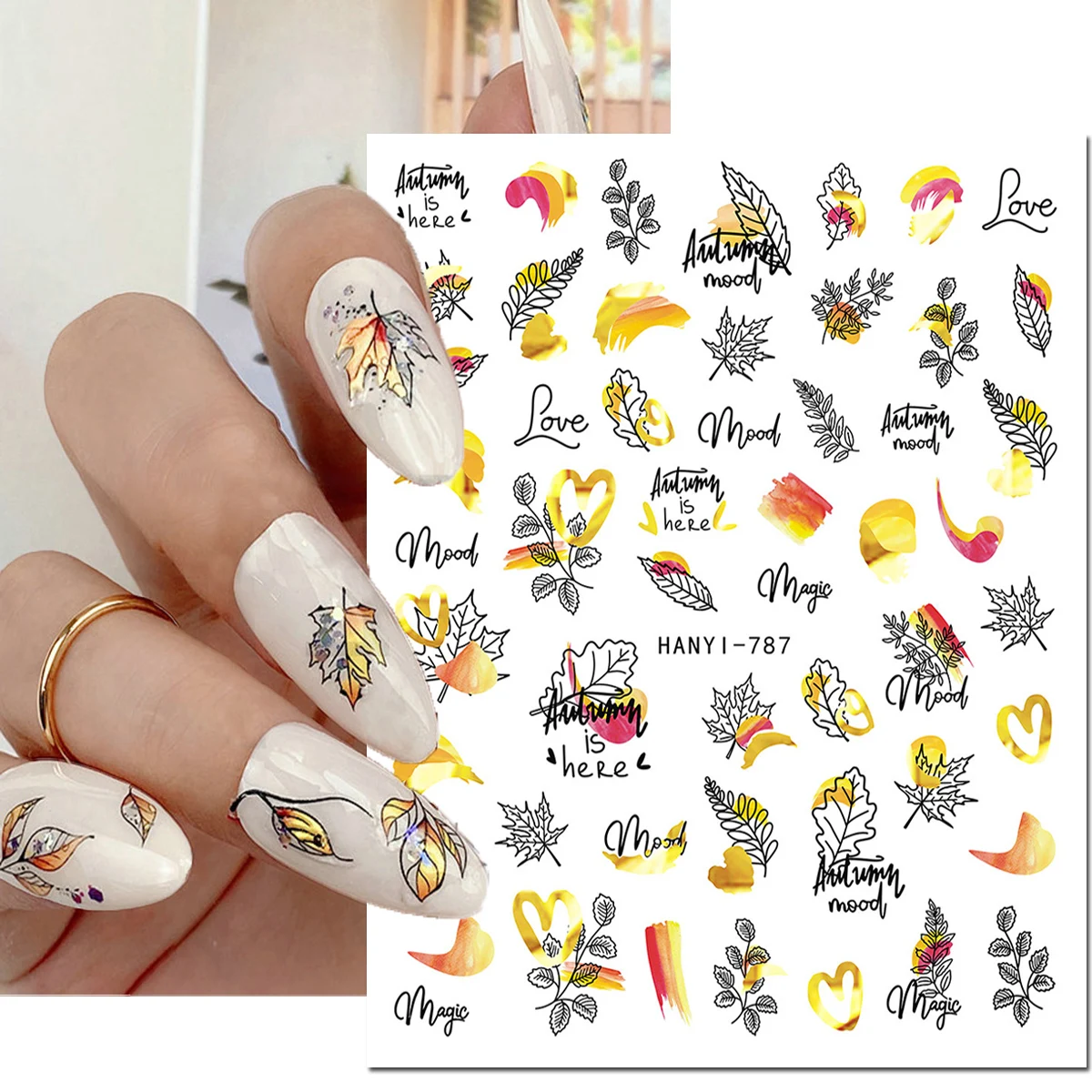 1pc Autumn Fall Maples Leafs 3d Self-adhesive Nail Stickers Nail Decals For Nails Manicures DIY
