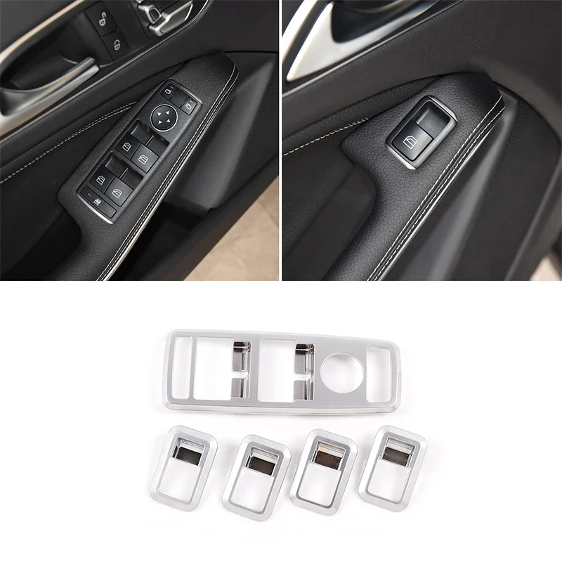 

5pcs Silver ABS Window Lift Switch Button Frame Trim For Mercedes-Benz A B C E GLE GLA CLA GLK Class W176 W204 W212 W166 W218