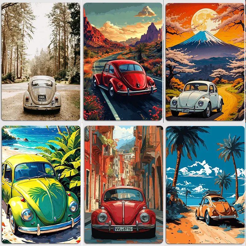 VW Beetle Compact Car Vintage Poster Metal Custom Sign Living Room Wall Indoor Decor Room Decoration Bedroom Posters Home Decor