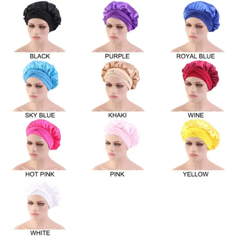 Sleeping Elastic Broadband Adjustable Summer Women's Hair Care Nightcap Hat Colorful Wide-brimmed Breathable Solid Color