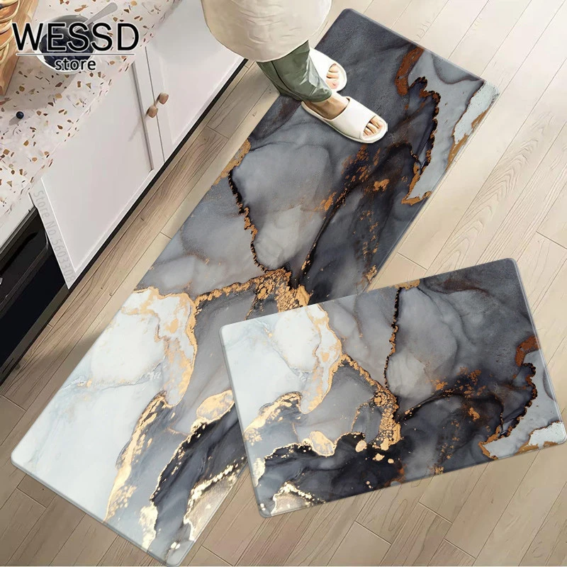 Black Abstract Kitchen Floor Mat Track Runner Bathroom Carpet Absorbent Bath Mat Anti-slip Mat For Hallway Toilet