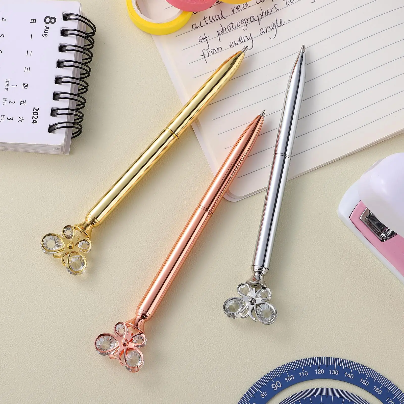 3pcs Metal Butterfly Pen Ballpoint Pens Smooth Writing Comfortable Grip Office Home School Student Kids Proper Size Perfect Gift